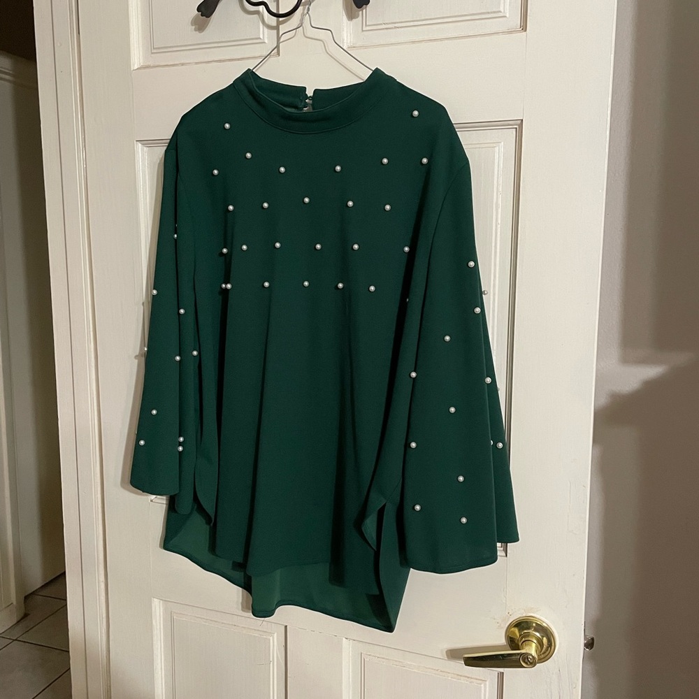 Green pearl detailed blouse